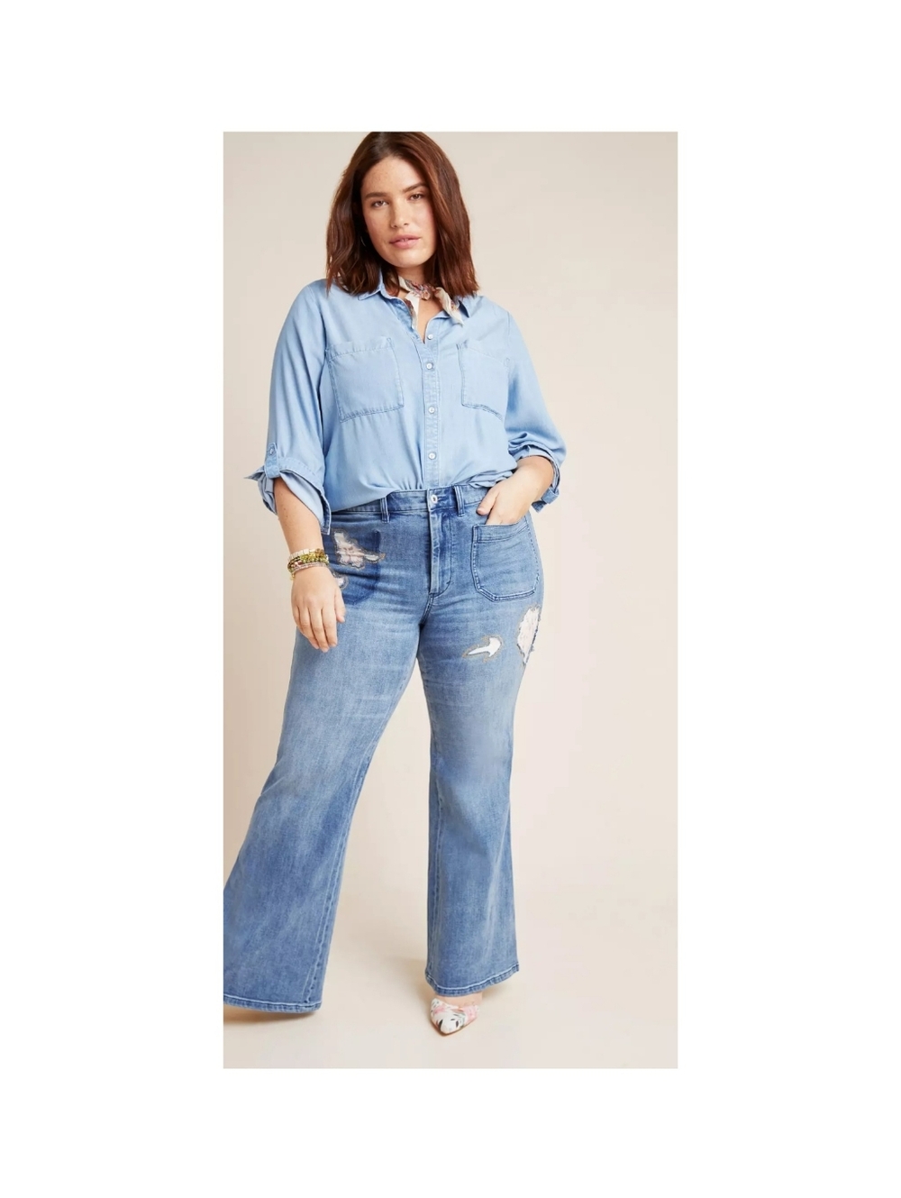 Pilcro by Anthropologie 31 High Rise Trouser Bootcut Flare Rose Patchwork Boho - Picture 2 of 16